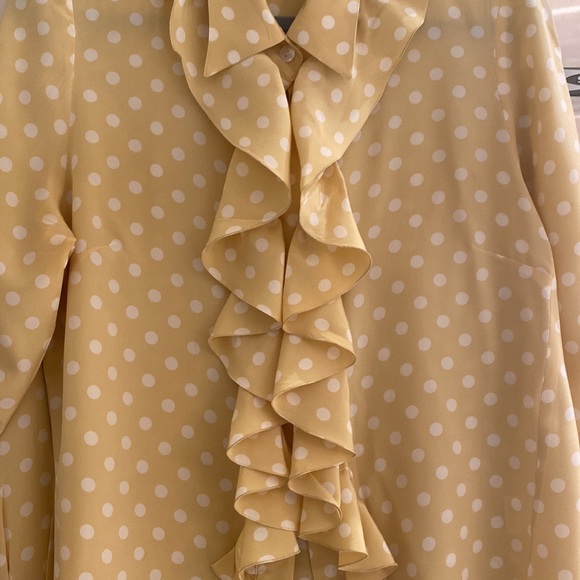 STYLE PARIS MADE IN FRANCE SILK POLKADOT YELLOW RUFFLE BLOUSE - Picture 3 of 9